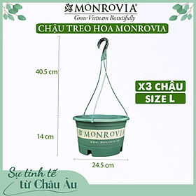 3 Chậu treo trồng cây MONROVIA Size L, Dòng T-series, chậu nhựa treo trang trí, trồng cây cảnh ban công, chậu trồng hoa, thiết kế tinh tế, thoát nước tốt, nhựa cao cấp PP, nhập khẩu, tiêu chuẩn Châu Âu