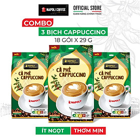 COMBO 3 Túi Lớn Cà Phê Socola Sữa Đá Napoly Coffee - Cafe Hoà Tan Cappuccino - Từ Arabica & Robusta Hạt SẠCH (18 gói x 29g)