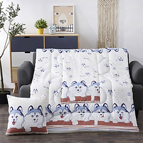 Bộ Chăn Gối Văn Phòng,Mền Văn Phòng Rút Gọn Đa Năng 2 Trong 1 Cao Cấp Hình Thú Mềm Mại Dễ Thương (Hình Husky)