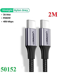 Hình ảnh Cáp sạc nhanh 60W USB Type-C to Type-C dài 2M bọc nylon Ugreen 50152 cao cấp (dữ liệu) hàng chính hãng