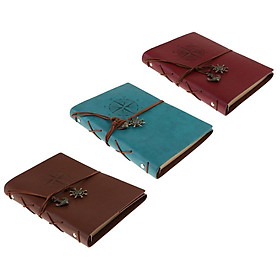3pcs Leather Notebook Loose Leaf Blank Notebook A5 Portable Writing Notebook