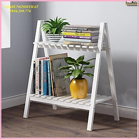 Mua RE0667. 3 Kệ cây cảnh trang trí gỗ tre 2 tầng ngang 50x30x60cm