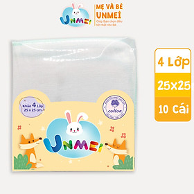 Bịch 10 Cái Khăn Sữa Unmei Xuất Nhật 100% Cotton, Dày 4 Lớp Dành Cho Bé Từ Sơ Sinh (Kích Thước 25x25cm)
