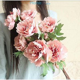 Cành hoa mẫu đơn giả đẹp bằng lụa màu hồng phấn PEOLY 52cm mã AZHOA006