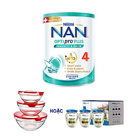 Sữa bột Nestlé NAN OPTIPRO PLUS 4 850g/lon với 5HMO Giúp tiêu hóa tốt + Tăng cường đề kháng (2 - 6 tuổi) - Tặng Bộ 3 hủ thủy tinh