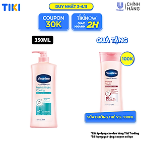 Sữa Dưỡng Thể 350Ml Vaseline Dưỡng Ẩm Sáng Da Fresh & Bright 10X Niacinamide Giúp Da Sáng Khỏe Mịn Căng Tinh Chất Menthol Mát Lạnh Như Tuyết Tan Trên Da