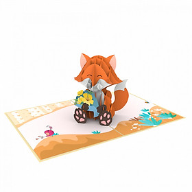 Thiệp 3D pop up Cáo và Hoa