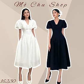 Hình ảnh Đầm xòe cổ v tay phồng đính nơ