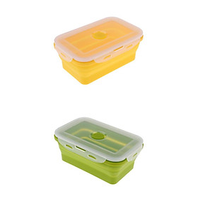 2x Silicone Collapsible Bento Box Stackable Food Storage Container 1200ML