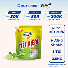 Túi Nước Rửa Chén POWER100 Tiết Kiệm Hương Chanh 3.5KG