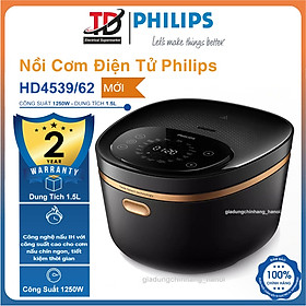 Nồi Cơm Cao Tần Điện Tử Philips HD4539/62, Lòng Nồi 8 Lớp Vân Đá , 1.5Lit-1250W , Hàng Chính Hãng