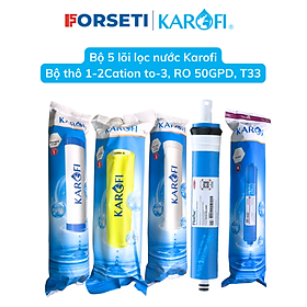 Bộ 5 lõi lọc nước Karofi gồm bộ lọc thô 12 Cation to 3, màng RO 50 US và lõi chức năng T33 dành cho máy lọc nước Karofi - Hàng chính hãng