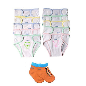 Combo 10 tả sơ sinh cotton màu trắng -JOU001 (Tặng kèm 1 đôi tất sơ sinh cotton Tomtom Baby như hình)