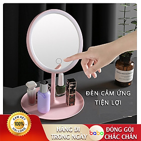 Gương trang điểm có đèn led để bàn làm đẹp cầm tay bổ sung ánh sáng sạc