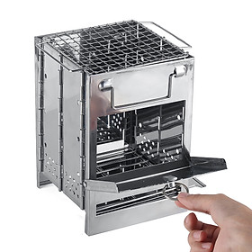 Potable Folding Outdoor Camping Wood Stove Picnic BBQ Grill Stainless Steel Set