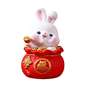 Money Box Figurine Piggy Bank Fortune Bag Rabbit Statue for Shop Bedroom Office Holiday
