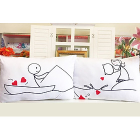 Mua Cặp vỏ gối đôi 40-60cm Thuyền câu tim