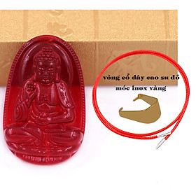 Mặt Phật A di đà pha lê đỏ 3.6 cm kèm móc và vòng cổ dây cao su đỏ, Mặt Phật bản mệnh