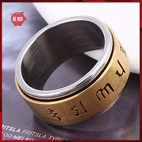 Nhẫn Thần Chú Om Mani Padme Hum Titan không đen xoay 360 độ - Trang sức Bé Heo BHN129