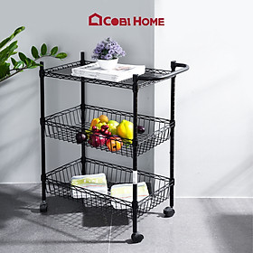 Kệ thép đa năng carbon có bánh xe đẩy 3 tầng dùng trong nhà bếp – màu đen – CJ-B1020B