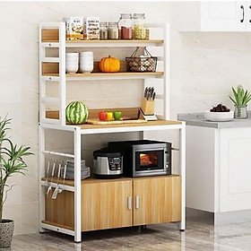 Kệ nhà bếp có cửa tủ đựng đồ nhiều tầng đa chức năng để lò nướng lò vi sóng,gia vị - Chân trắng-mặt vàng,Ngang 80cm