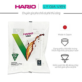 Túi 100 Giấy Lọc Cà Phê Hario V60 Coffee Paper Filter - 2 cup - Trắng - Mã VCF-02-100W (pha từ 1-4 tách cà phê)