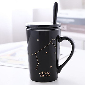 Ly Cốc Sứ Có Nắp Thìa In Hình 12 Cung Hoàng Đạo Men sứ Ceramic Cao Cấp Chịu Nhiệt Tốt Ly uống nước pha cà phê in biểu tượng các chòm sao cung hoàng đạo