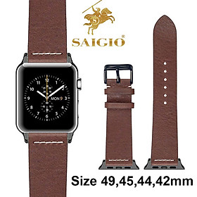 Dây Da Apple Watch 49mm 45mm 44mm 42mm, Chất Liệu Da Bò Cao Cấp, Phong Cách Vintage Thread Hoài Cổ, Đơn Giản Và Tinh Tế, Tương Thích Các Phiên Bản Series Ultra2/Ultra/SE2/SE/9/8/7/6/5/4/3/2/1 - Hàng Chính Hãng SAIGIO