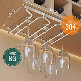 Giá gài ly, kệ treo ly 3/4/5/6/7 hàng sâu 22/27cm bằng inox 304