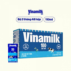 2 Thùng sữa tươi tiệt trùng Vinamilk 100% ít đường 110ml 48 hộp/thùng