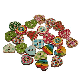 2-4pack 100pcs Heart Shaped Painted 2 Hole Wood Buttons 15mm for Sewing