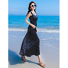 ĐẦM MAXI CHẤM BI XANH THỜI TRANG ĐI BIỂN
