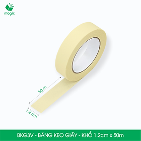 BKG3V - Block 12 cuộn băng keo giấy khổ 1.2cm x 50m - Băng dính giấy viết được, chặn màu sơn