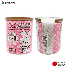 Combo 02 Hộp tăm bông ngoáy tai in hoạt hình ngộ nghĩnh cho bé Sanyo - Made in Japan