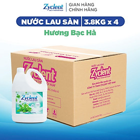 Thùng Nước Lau Sàn ZYCLENT EXTRA Hương Bạc Hà - 3.8KG x 4 CAN