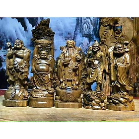 Combo bộ tượng ngũ vị thần tài bằng gỗ bách xanh thơm phức kt cao 20×8×6cm
