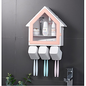Hộp đựng bàn chải hình ngôi nhà siêu cute dán tường phòng tắm sang trọng, kệ treo bàn chải và ly súc miệng (tặng kèm 3 ly ) GD312-HBC-Ngoinha