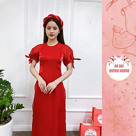 Áo dài voan nhũ tay bồng nơ màu đỏ xinh xắn cho nàng