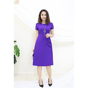 Đầm Thiết kế Đầm xòe Đầm thời trang công sở Đầm trung niên thương hiệu TTV324 tím - Đầm form A xếp bèo eo CT