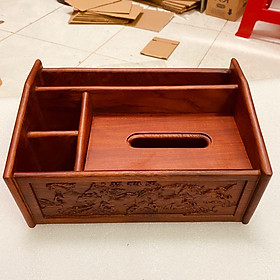 Mua Hộp đựng khăn giấy đa năng bằng gỗ hương chạm MÃ ĐÁO THÀNH CÔNG 27X13cm