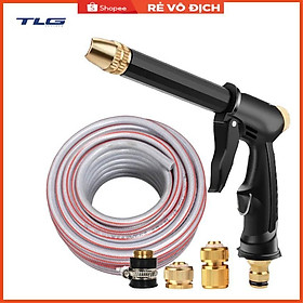 Bộ dây và vòi xịt rửa xe tưới cây tăng áp,vòi xịt rửa,vòi tưới cây 810-2576-1 (dây xám- cút nối đồng)