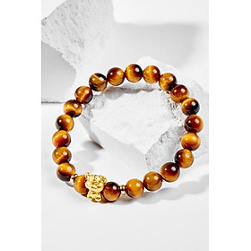 Vòng Tay Đá Mắt Hổ Vàng Nâu Phối Charm 12 Con Giáp Bạc Mạ Vàng 24K Size Hạt 8mm Mệnh Thổ, Kim - Ngọc Quý Gemstones