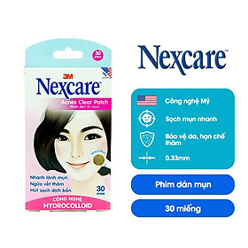 Miếng dán mụn bọc Nexcare 3M 8mm hộp 30 miếng siêu mỏng, không thấm nước, co dãn tốt, giảm viêm, thâm TA030