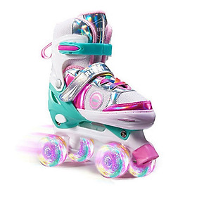 Giày trượt patin trẻ em Giày trượt patin có thể điều chỉnh Tất cả 8 bánh xe trượt của bé gái Tỏa sáng vui nhộn chiếu sáng cho bé gái bé trai Người mới bắt đầu Color: Pink M