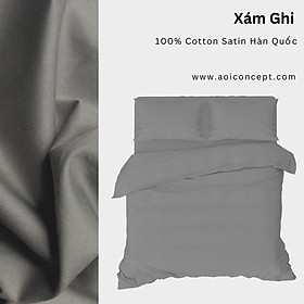 Bộ Chăn Ga Gối 4 Món Cotton Satin Size 1m6 x 2m Trơn Nhiều Màu À Ơi Concept cao cấp Hàn Quốc