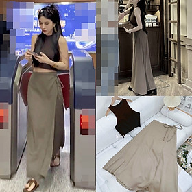 ĐẦM SET ÁO CROPTOP 3 LỖ THUN + CHÂN VÁY DÀI MIDI TRƠN SUÔNG BUỘC DÂY EO ĐI TIỆC ĐI CHƠI DẠO PHỐ ĐI BIỂN