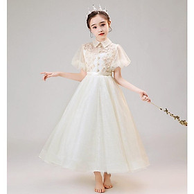 DBG084  Váy đầm công chúa thiết kế cao cấp cho bé gái tùng dài sát nách màu  trắng FAFABOGI