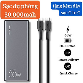 Pin Sạc Dự Phòng 30000mah sạc nhanh 65W PD hỗ trợ sạc cho laptop - sạc dự phòng 20000mah có hiển thị phần trăm pin