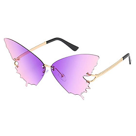 Women Large Oversized Butterfly Lens Sunglasses Rimless Metal Frame UV400