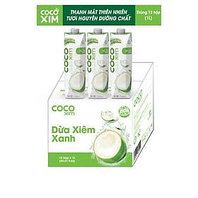 01 Thùng/ 12 Hộp Nước Dừa Xiêm Xanh 1000ml từ Dừa Tươi Nguyên Chất 100% COCOXIM 1000ml